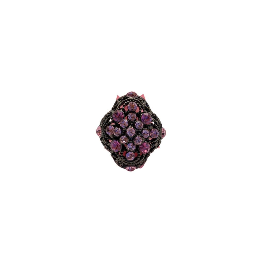 Vintage Pink Rhinestone Statement Ring Adjustable Womens Size 6.5